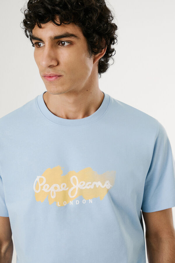 Pepe Jeans Camiseta de manga corta con logo y estampado frontal. azul