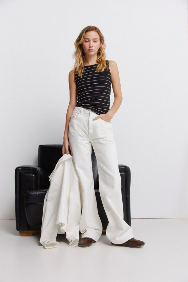 Springfield Pamučni top bez rukava sa okruglom kragnom Crna