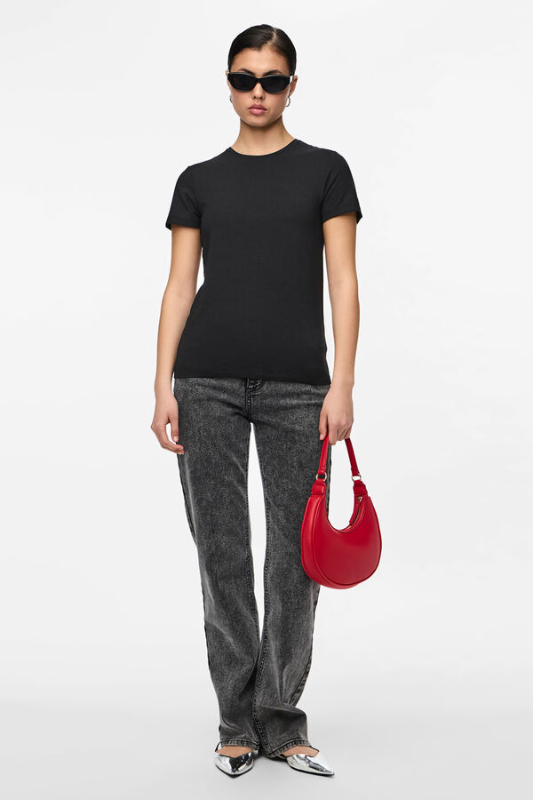 Pieces T-shirt b&aacute;sica preto