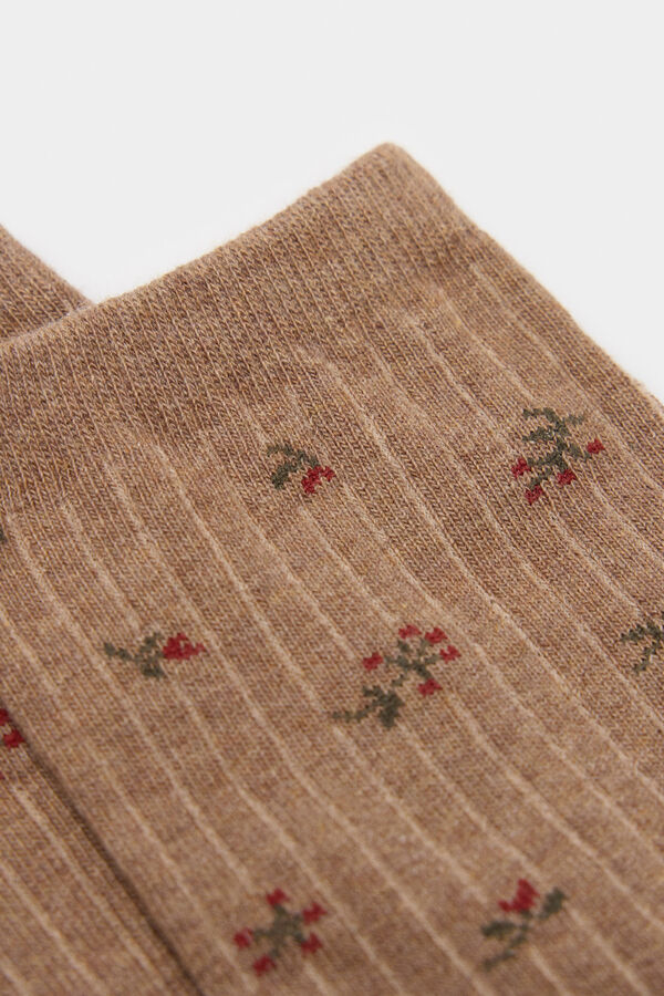 Springfield Long sock with little flowers nude