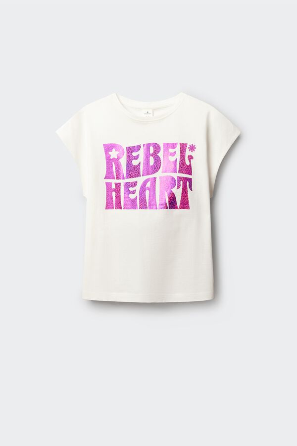 Springfield Kids Majica kratkih rukava Rebel Heart za devojčice Bež