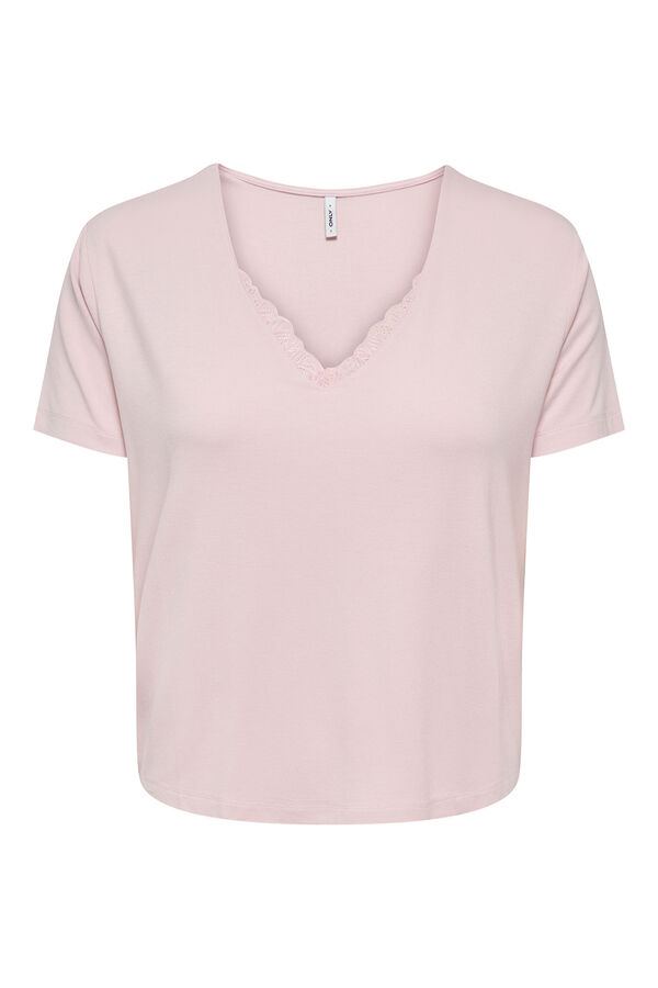 Only Camiseta encaje manga corta rosa