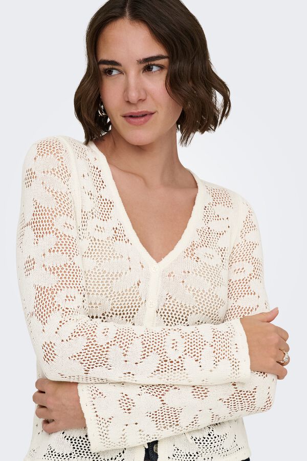 Only C&aacute;rdigan de crochet troquelado marfil