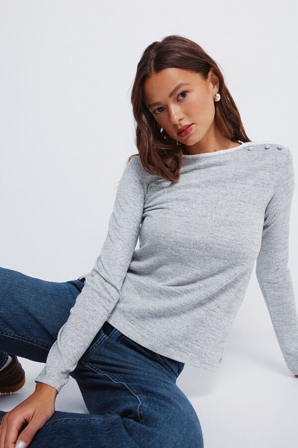 Springfield Majica sa dugmići i izrezom na kragna  Siva