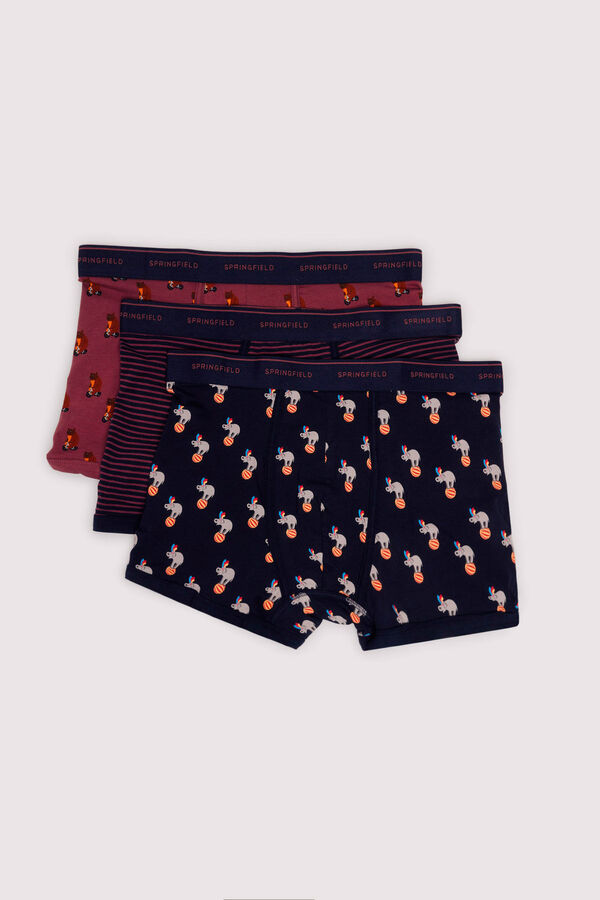 Springfield Pack 3 boxers animales y rayas burdeos