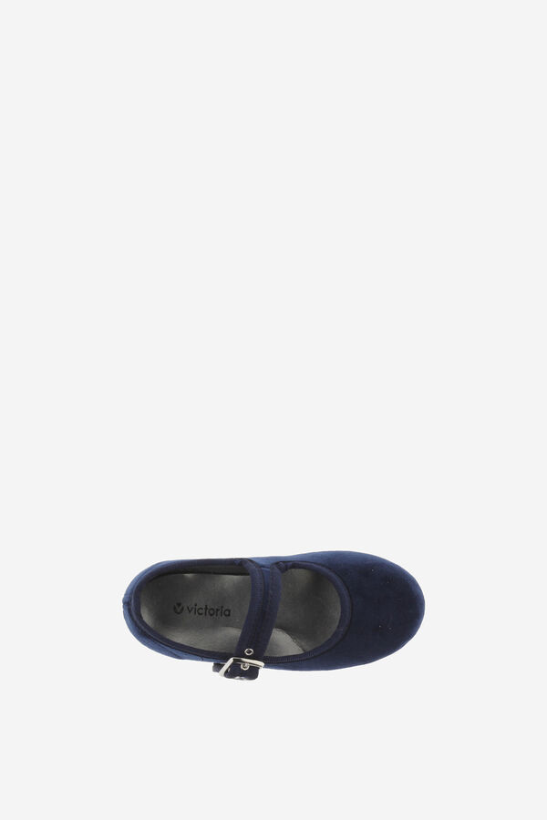 Victoria Kids Girls' velvet ballet flats with matching trim and buckle fastening blue