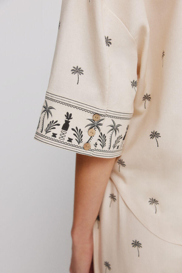 Springfield Chemise manches courtes oversize en lin nude