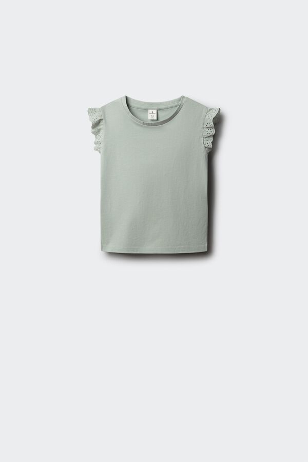 Springfield Kids Majica kratkih rukava sa volanom i vezom za devojčice Zelena