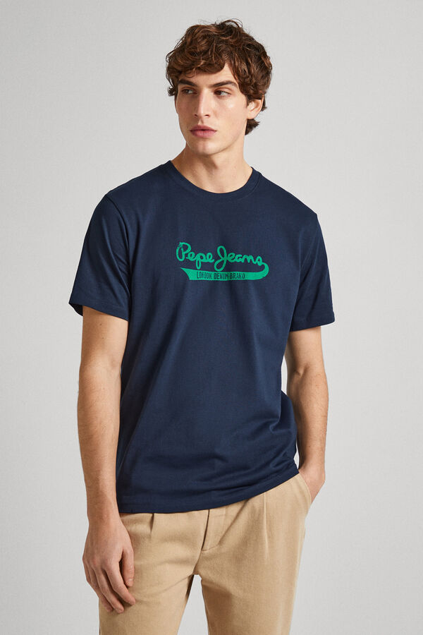 Springfield Regular Fit Print Logo T-shirt tamno plava