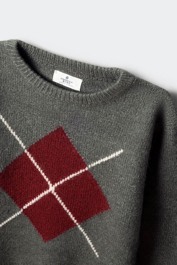 Springfield Kids Kaki džemper sa dijamantskim džemper za dečake Zelena