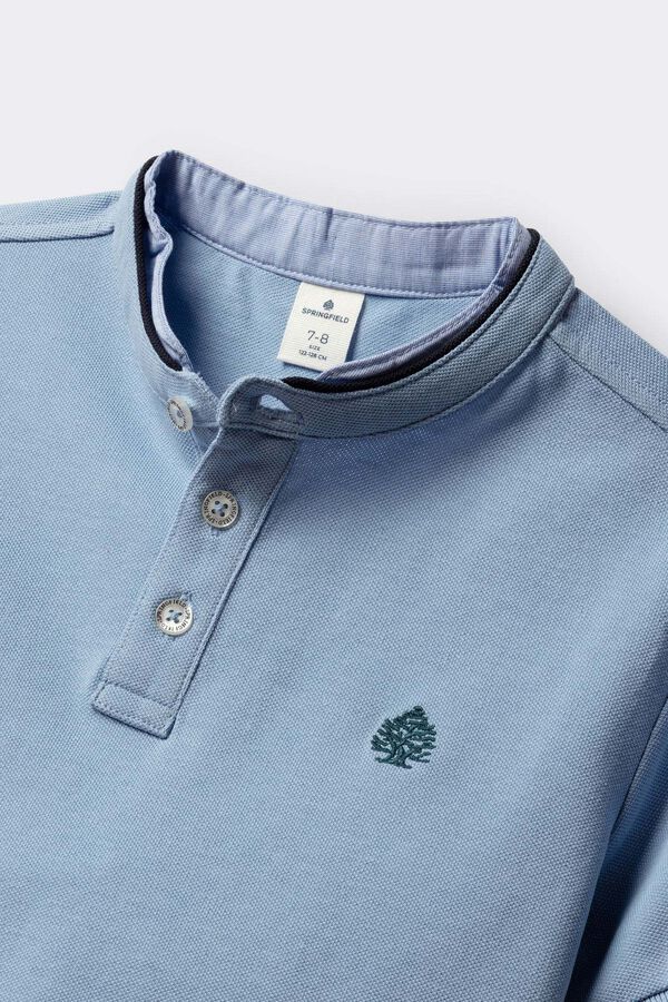 Springfield Kids Dečija polo majica sa kineskom kragnom od &scaron;ambrija Plava