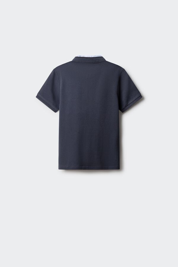 Springfield Kids Dečija polo majica sa kineskom kragnom od &scaron;ambrija Plava