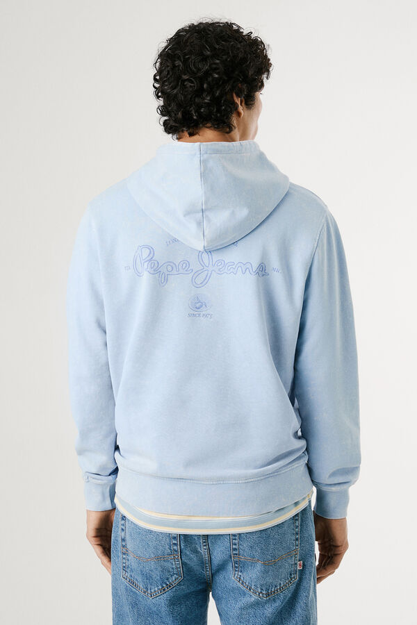 Pepe Jeans Washed sweatshirt with small front logo and large back logo.  blue
