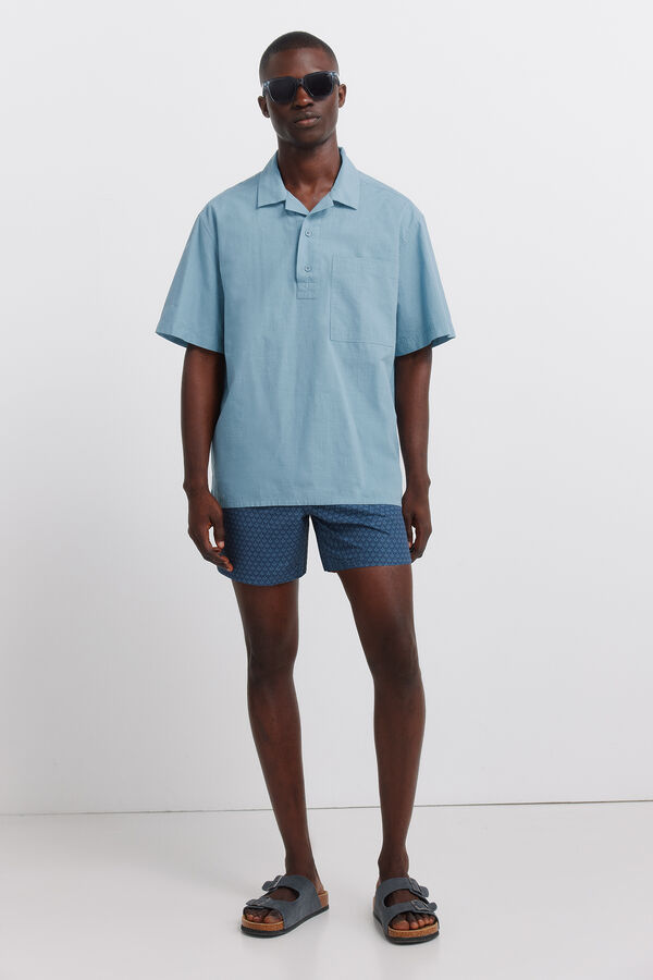 Springfield Kupaći kostim sa mozaik printom i džepom sa rajsfer&scaron;lusom Plava