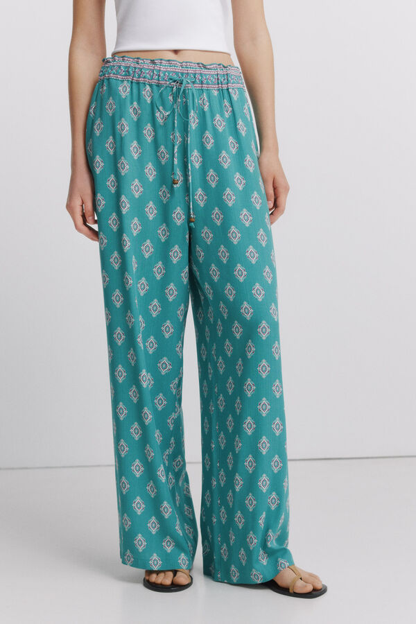 Springfield Pantalone sa printom od rustičnog platna sa učkurima Kaki