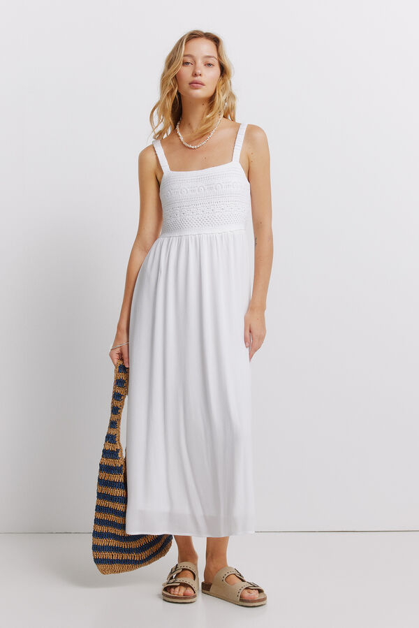Springfield Vestido midi tirantes crochet blanco