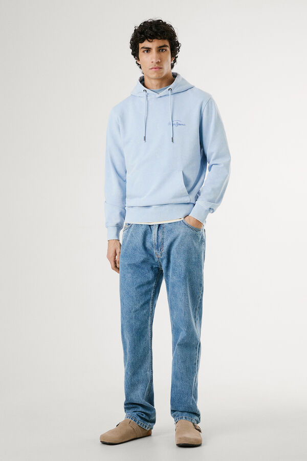 Pepe Jeans Washed sweatshirt with small front logo and large back logo.  blue