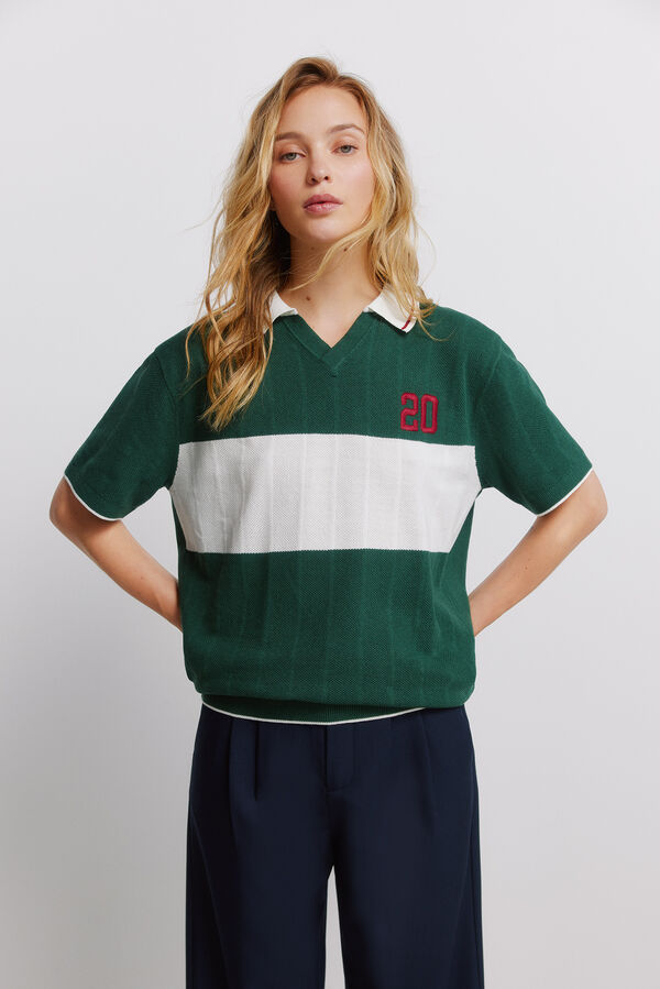 Springfield Sportska polo majica sa kontrastnim detaljima Zelena