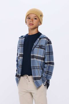 Springfield Boy's checked shirt with hood steel blue