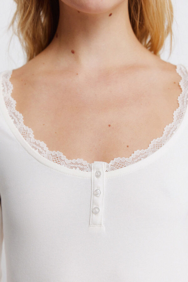 Springfield Čipkasta majica dugih rukava Bež