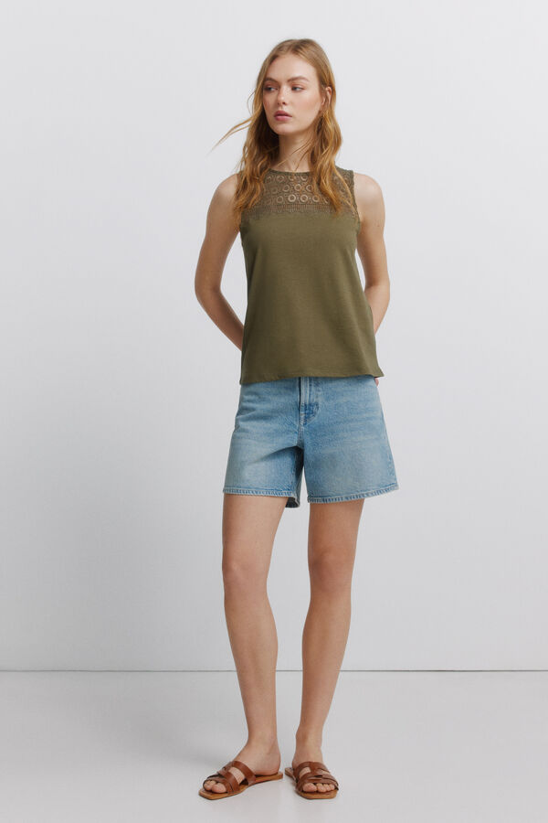 Springfield Majica sa bretelama i vezom Kaki