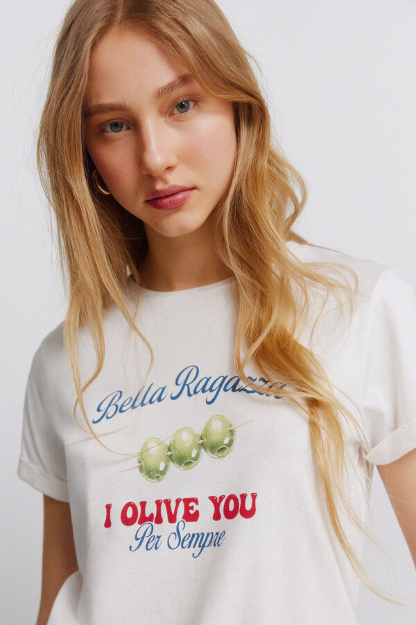 Springfield Camiseta manga corta dibujo marfil