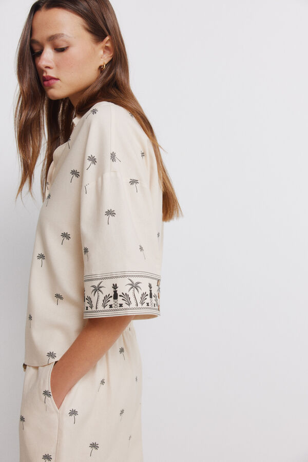 Springfield Chemise manches courtes oversize en lin nude