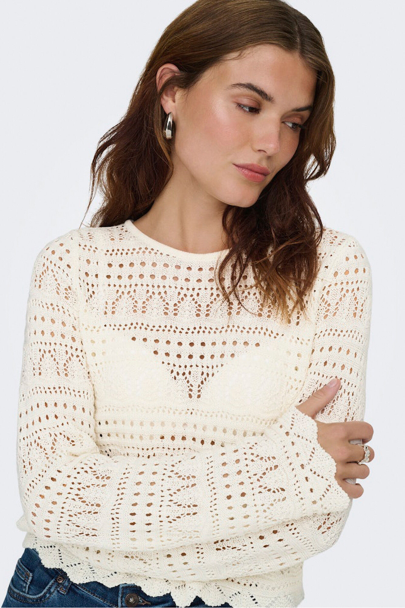 Only camisa cropped de malha vazada