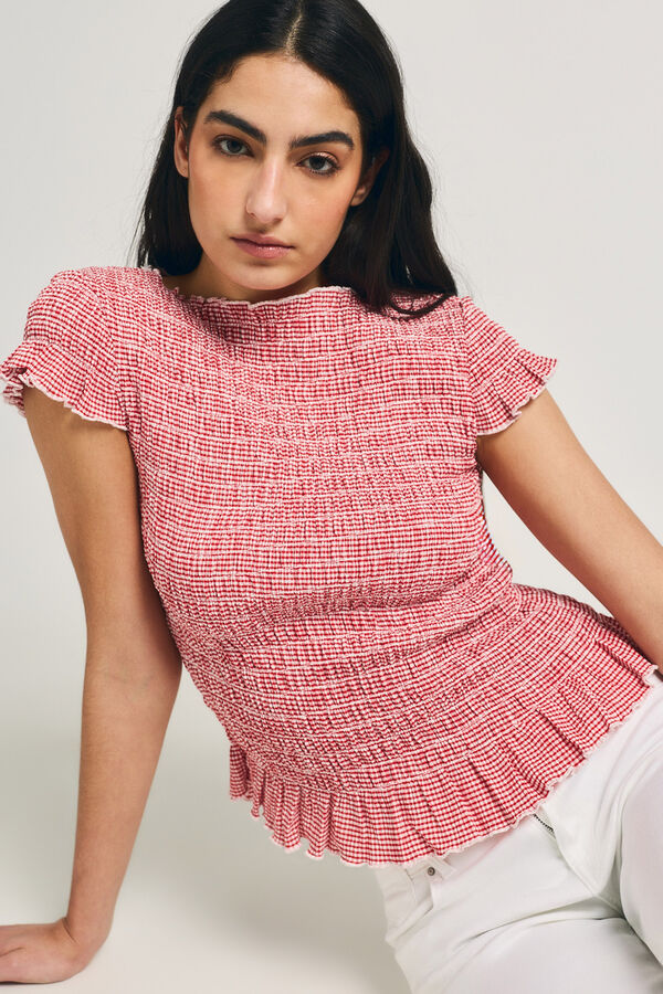Only Top de cuadros vichy rojo