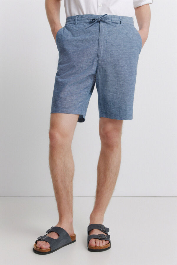 Springfield Bermude od lana, udobne, slim fit Plava