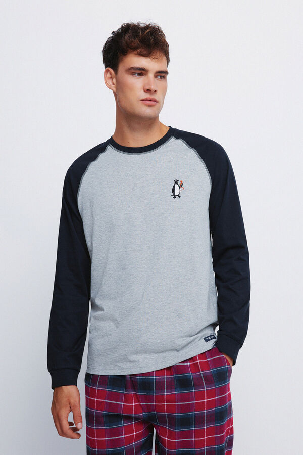 Springfield Duga pidžama sa kariranim pantalone Plava