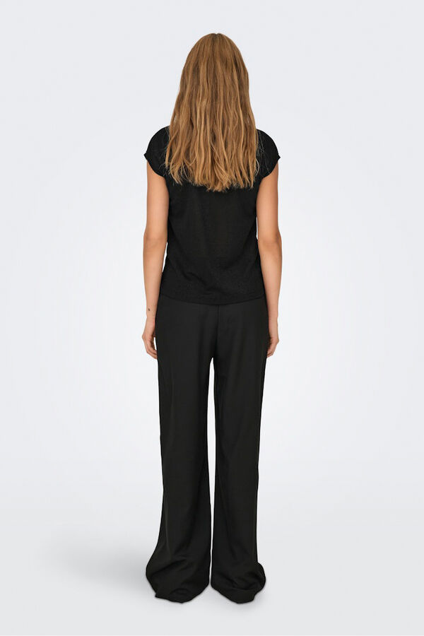 Only T-shirt manga curta em lurex preto