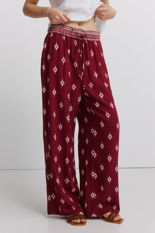 Springfield Pantalone sa printom od rustičnog platna sa učkurima Bordo