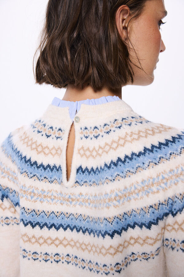 Springfield Camisola jacquard com gola combinada com orlas bege