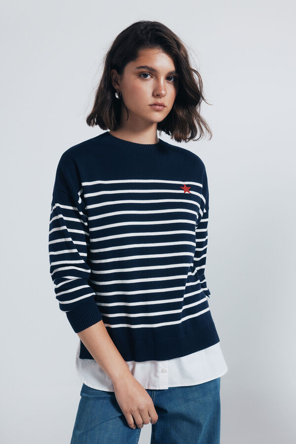 Springfield Combined striped jersey with embroidered detail blue