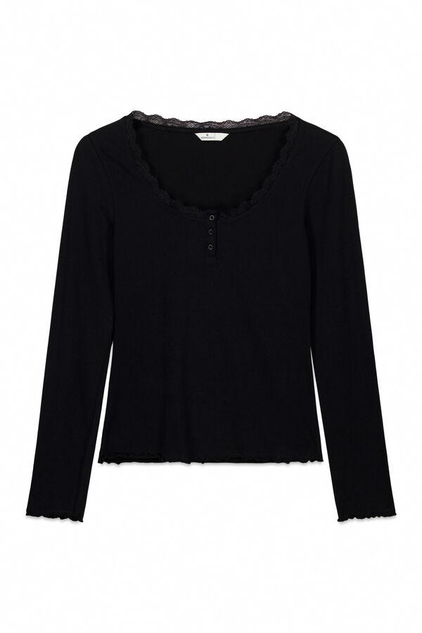 Springfield Čipkasta majica dugih rukava Crna