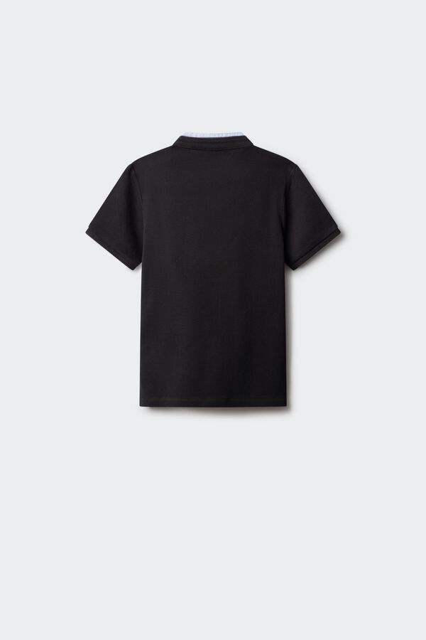 Springfield Kids Dečija polo majica sa kineskom kragnom od &scaron;ambrija Crna