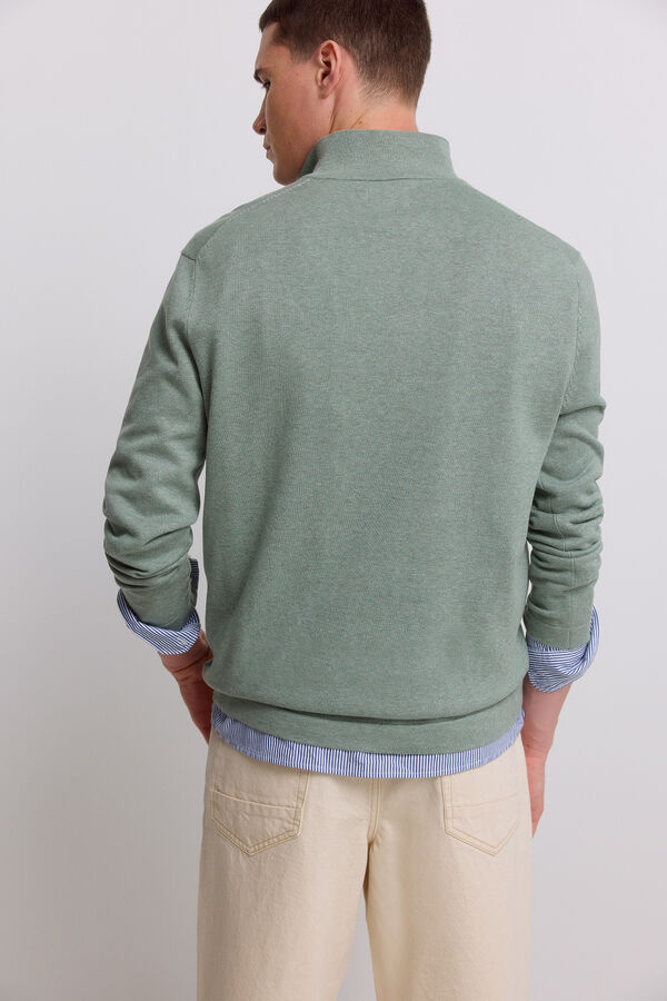Springfield Osnovni džemper sa kragnom na rajsfer&scaron;lus Zelena