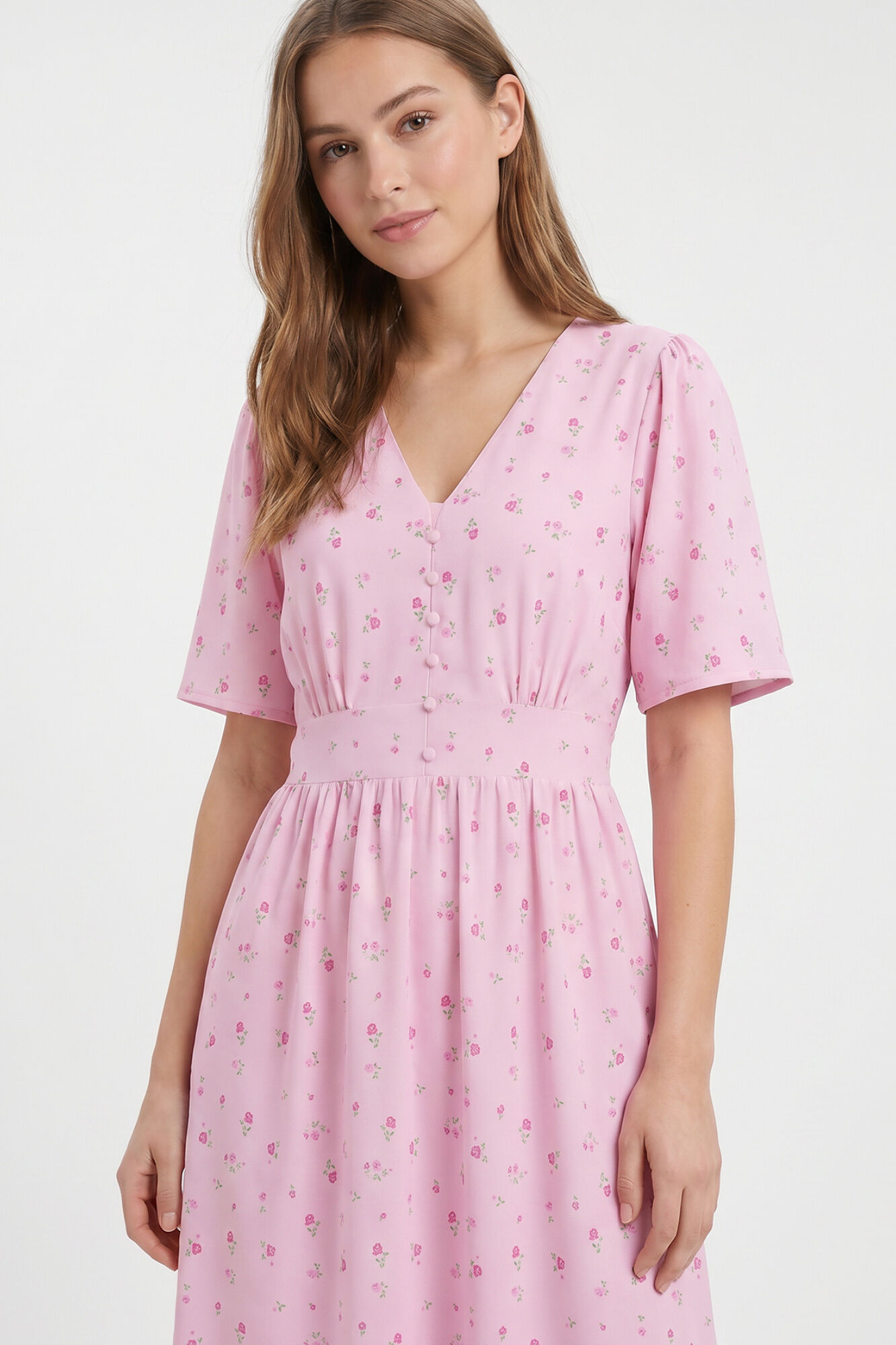 Pieces Vestido midi de manga curta estampado