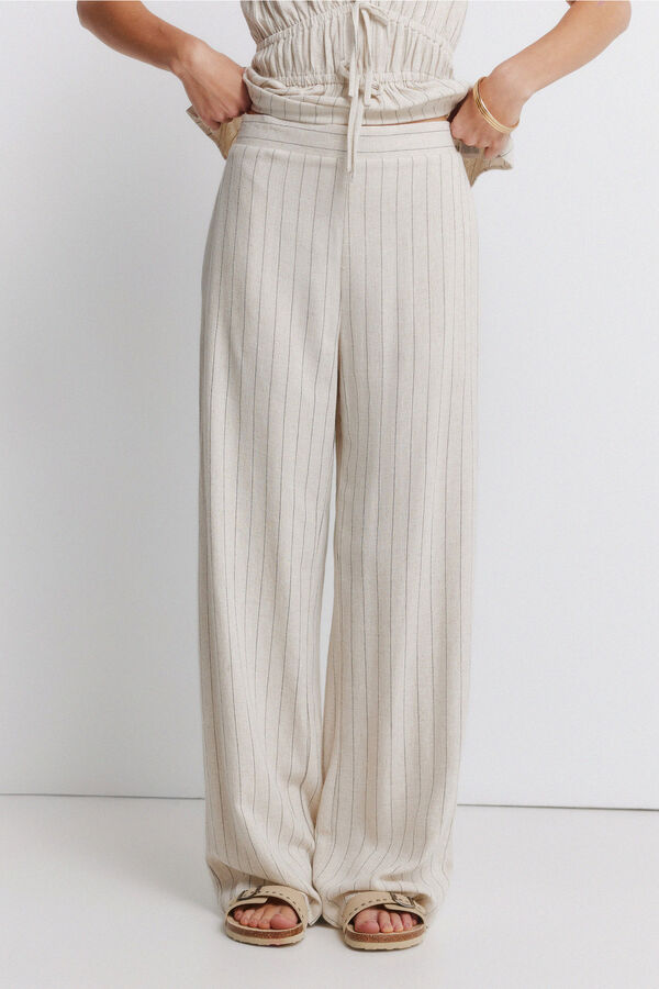 Springfield Pantal&oacute;n largo lino ancho rayas blanco