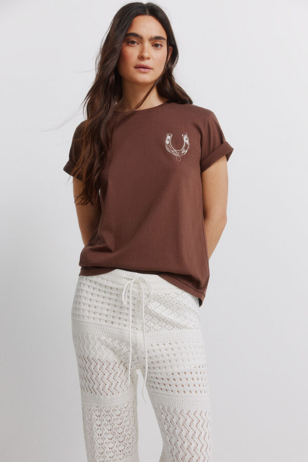 Springfield Duge pantalone sa rupičastim dezenom Bež