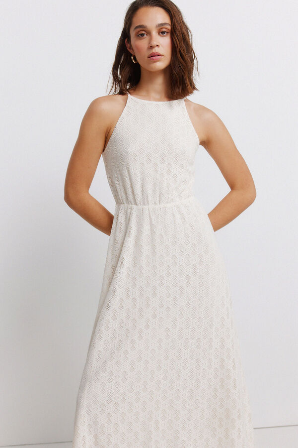 Springfield Vestido midi halter bordado blanco