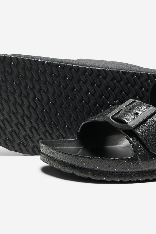Only Sandalia plana glitter negro