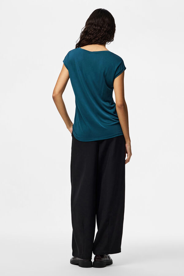 Pieces T-shirt b&aacute;sica fluida azul