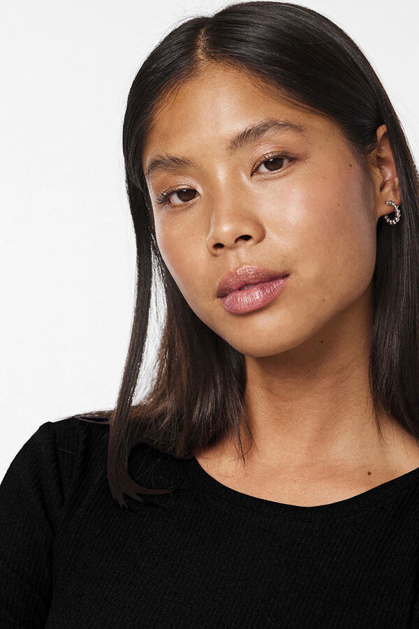 Pieces T-shirt canelada de manga comprida preto