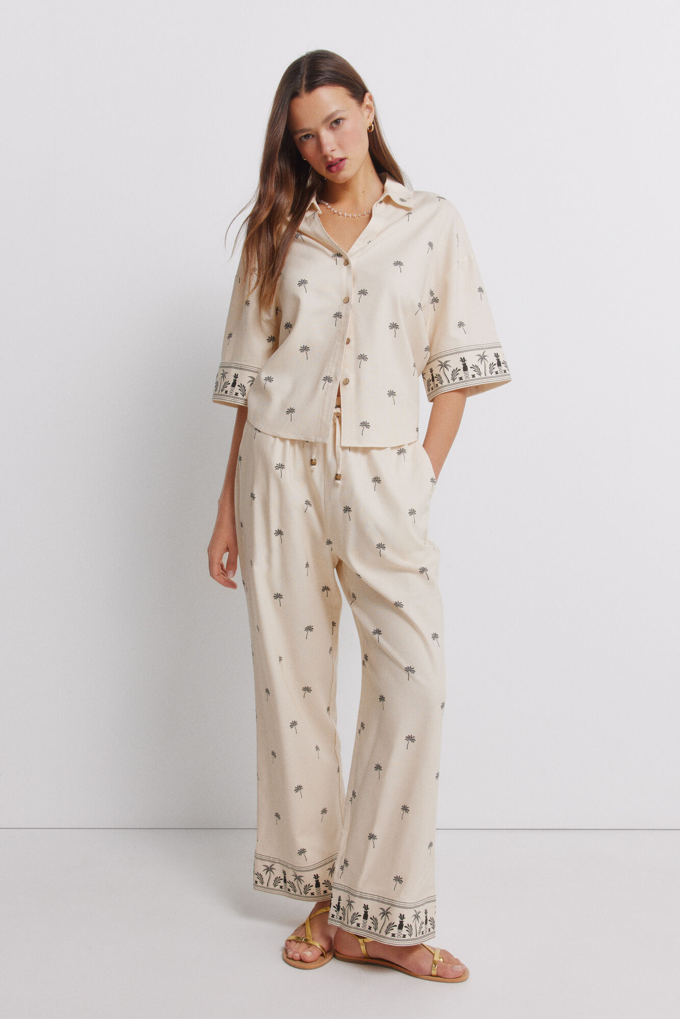 Springfield Pantal&oacute;n lino estampado