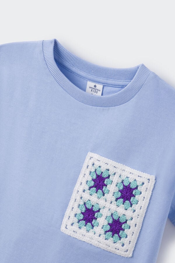 Springfield Camiseta bolsillo crochet niña azul indigo