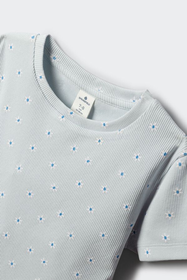 Springfield Kids Majica kratkih rukava sa cvetnim vezom za devojčice Plava