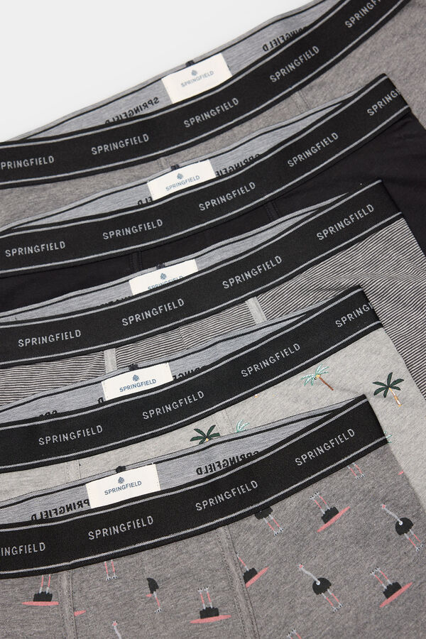 Springfield Pack of 5 boxers with ostrich and palm tree print grey