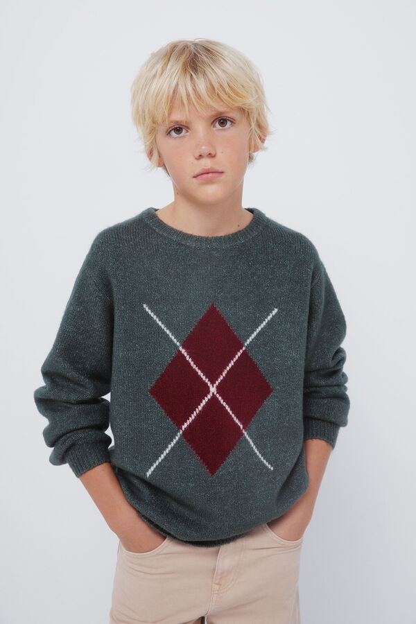 Springfield Kids Kaki džemper sa dijamantskim džemper za dečake Zelena